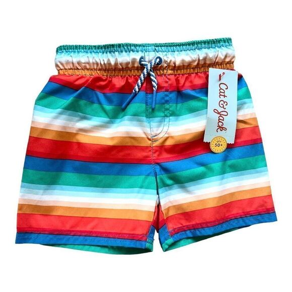 NWT Baby Boys Cat & Jack Striped Pull On Drawstring Swimming Trunks - Sz 18 mo - Picture 1 of 1